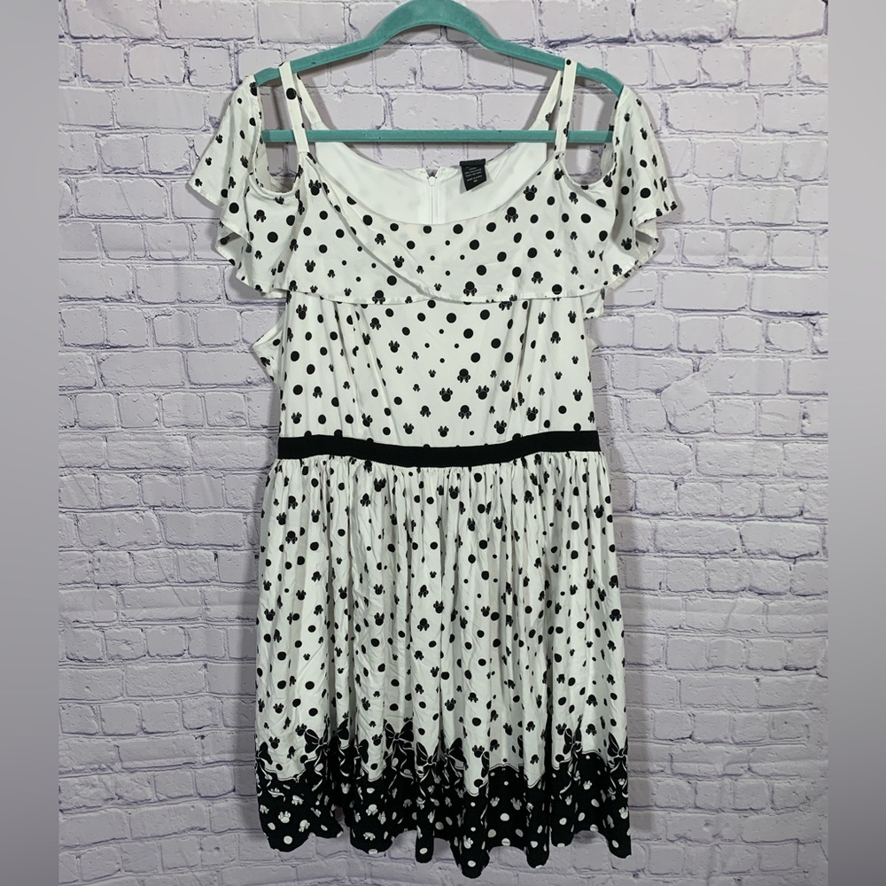 Disney Womens Minnie Mouse Polka Dot Mini Dress Black White Sz 16 Vacation